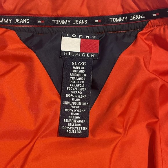 TOMMY HILFIGER Orange Quilted Puffer Parka Jacket Youth Extra Large XL Vintage - Picture 9 of 16